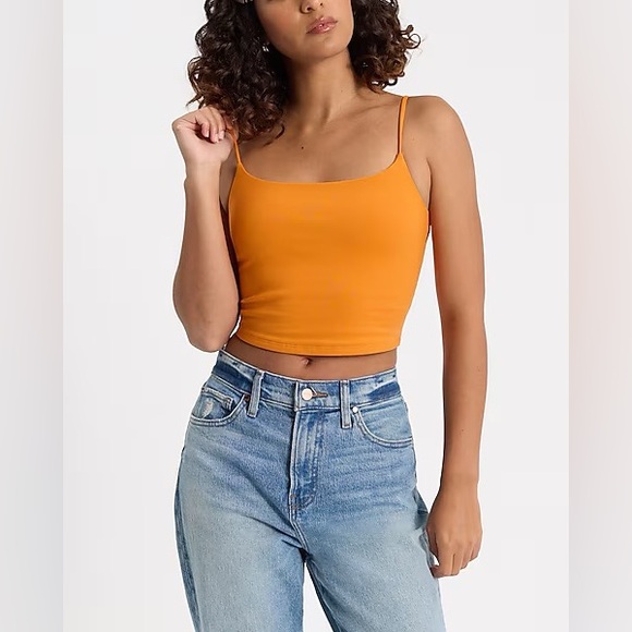NWT express Body Contour Stretch Cotton Scoop Neck Cropped Cami Curry orange S - Picture 1 of 8